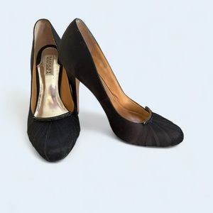 Badgley Mischka Satin Lace Pumps with Rhinestone Bar Size 8.5 Black